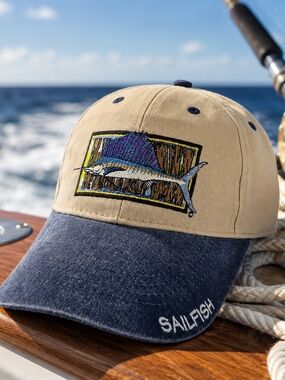 Flying Fisherman Sailfish Embroidered Fishing Hat NWT